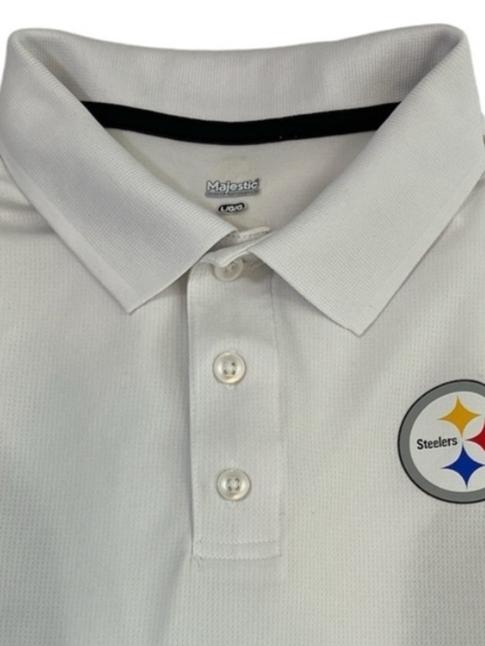 Steelers Polo/Golf Shirt by Majestic, White, Large